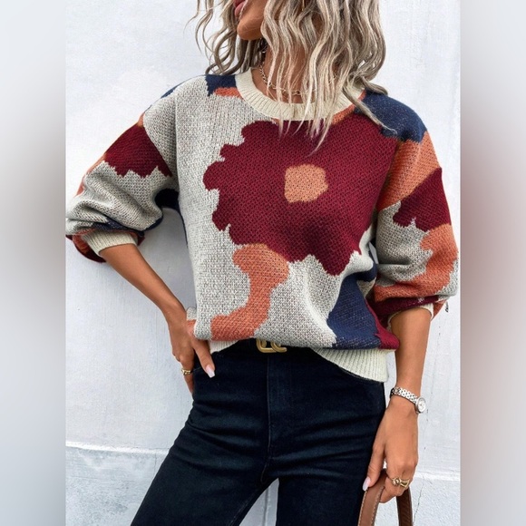A Classy Chic Boutique Sweaters - Floral Pattern Round Neck Sweater